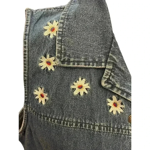 Bobbie Brooks Vintage Denim Vest Y2K Embroidered Floral Button Down Cotton Large - Picture 2 of 9